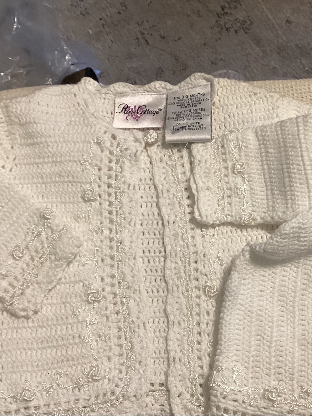 Rose Cottage 100% Cotton Crochet Infant Girl Sweater & Cap NWT XS 0-3 month
